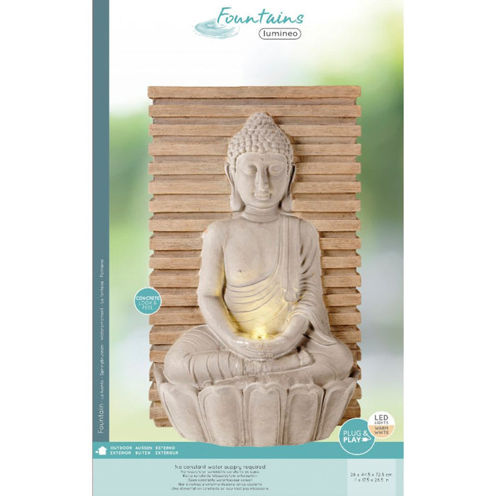 Lumineo Buddha Full Body Wood Effect 72.5cm Water Feature
