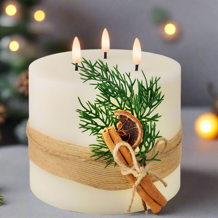 LED Wick Candle With Leaf Decoration