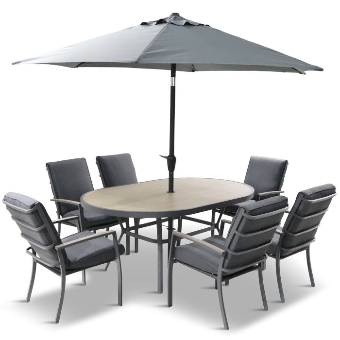 montana 6 seat dining set with parasol and base