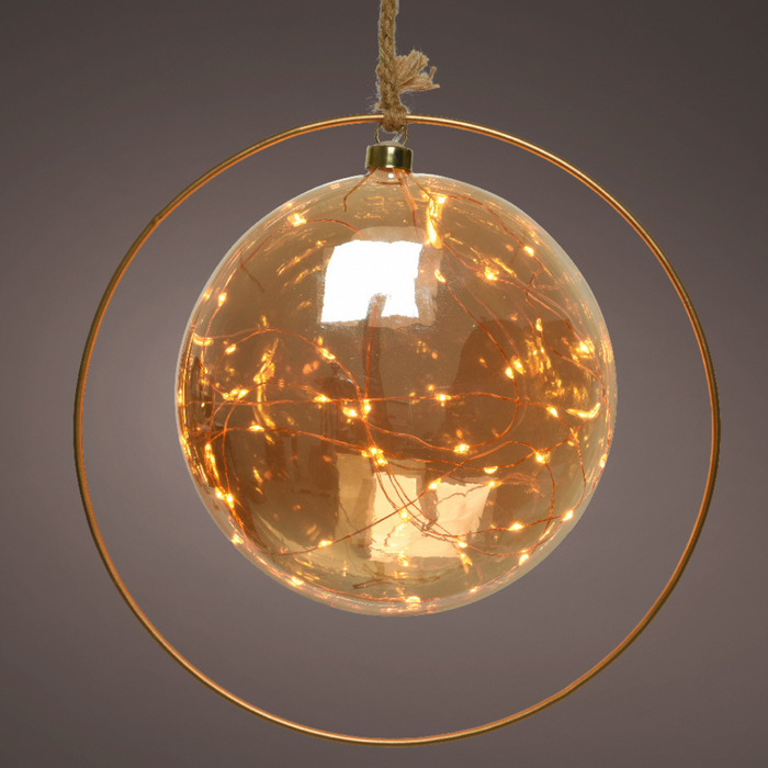 Lumineo 20cm Classic Ball In Gold Ring On Rope