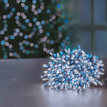 Premier Plug In Christmas Lights (Mains Powered) – Blue and White 200 LED String Lights