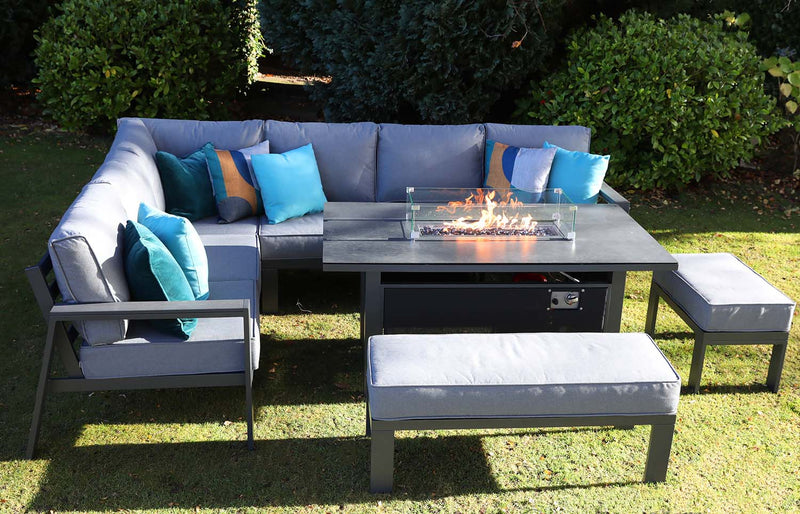 Supremo Melbury Rectangular Gas Firepit Casual Dining Set - Garden Setting