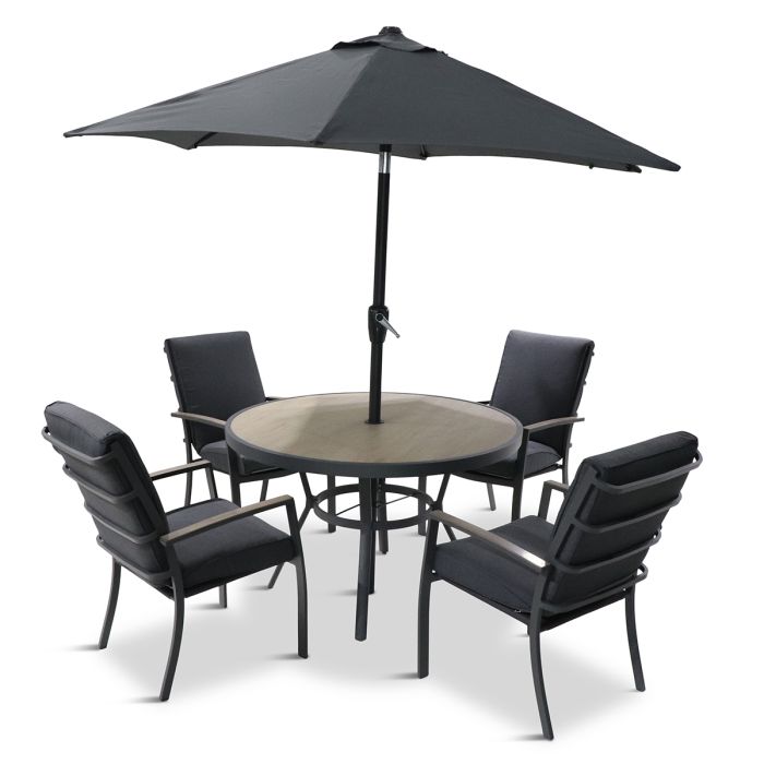 monza 4 seat dining set with parasol and base