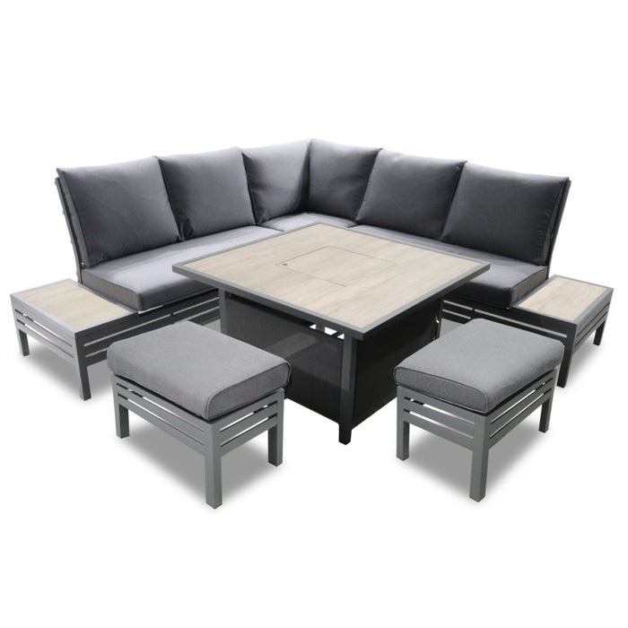 LG Monza Modular Corner Dining Set With Gas Firepit Table