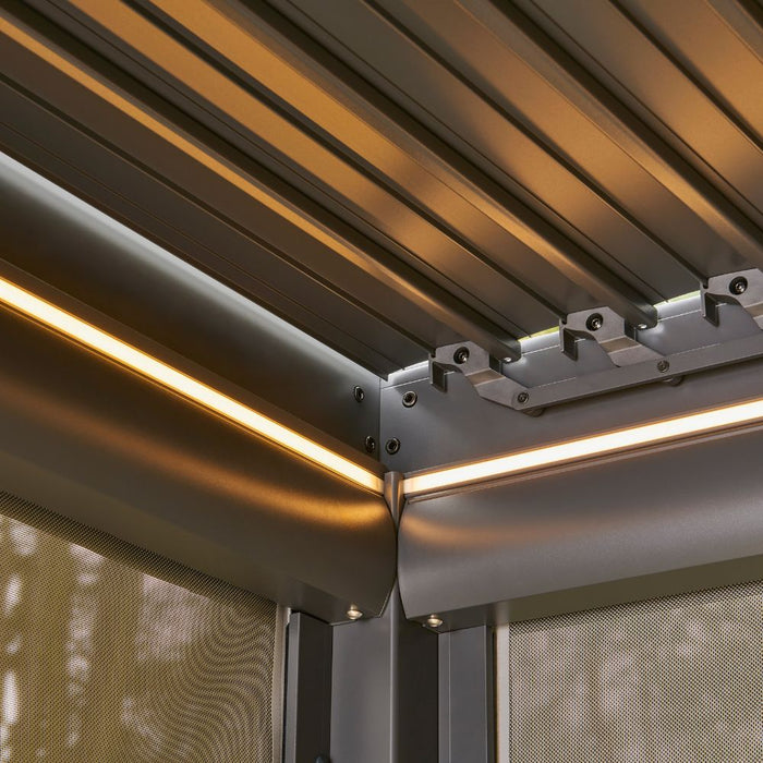 Norfolk Leisure Royce Cube Lite (Nexus) Grey Pergola with Solar LED Lights + 3 Screens