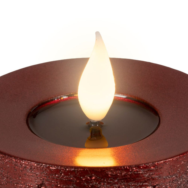 Set of 3 LED Realistic Wick Candle - Oxblood/Warm White