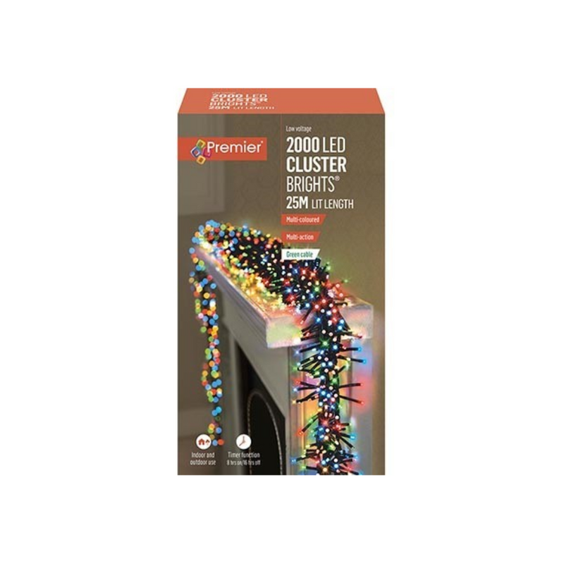 Premier Plug In Christmas Lights (Mains Powered) – Multicolour LED Cluster String Lights