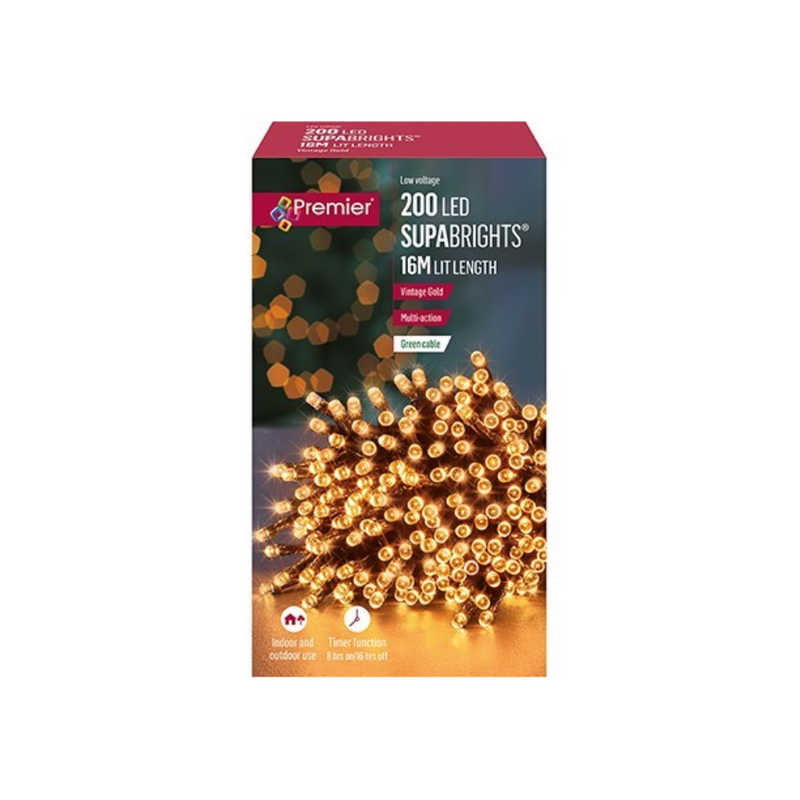 Premier Plug In Christmas Lights (Mains Powered) – Vintage Gold LED String Lights
