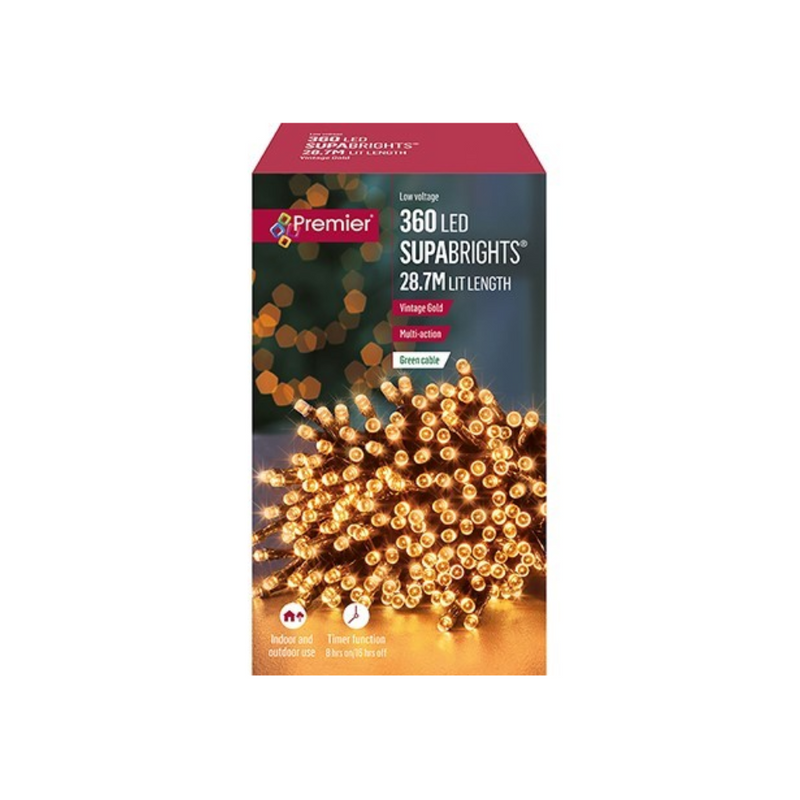 Premier Plug In Christmas Lights (Mains Powered) – Vintage Gold LED String Lights
