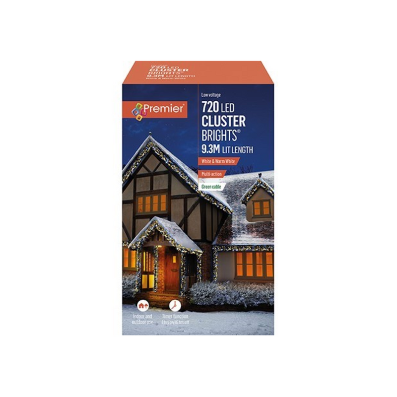 Premier Plug In Christmas Lights (Mains Powered) – Warm White/Cool White LED Cluster String Lights