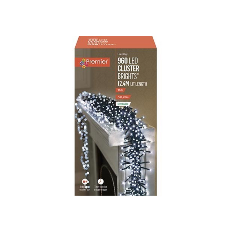 Premier Plug In Christmas Lights (Mains Powered) – Cool White LED Cluster String Lights