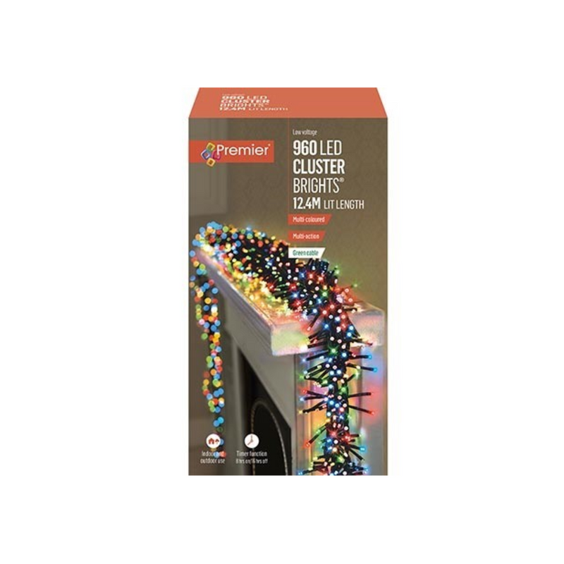 Premier Plug In Christmas Lights (Mains Powered) – Multicolour LED Cluster String Lights
