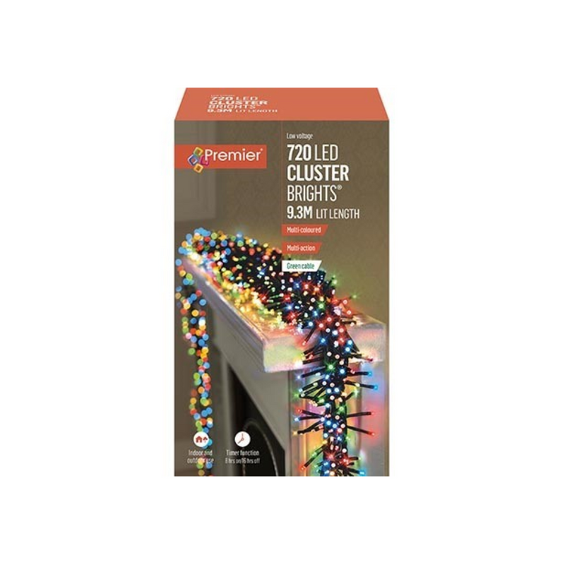 Premier Plug In Christmas Lights (Mains Powered) – Multicolour LED Cluster String Lights