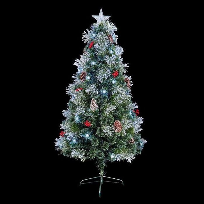 Premier 1.8m Silver Snow Tipped Tree with White LED Pinecones Berries