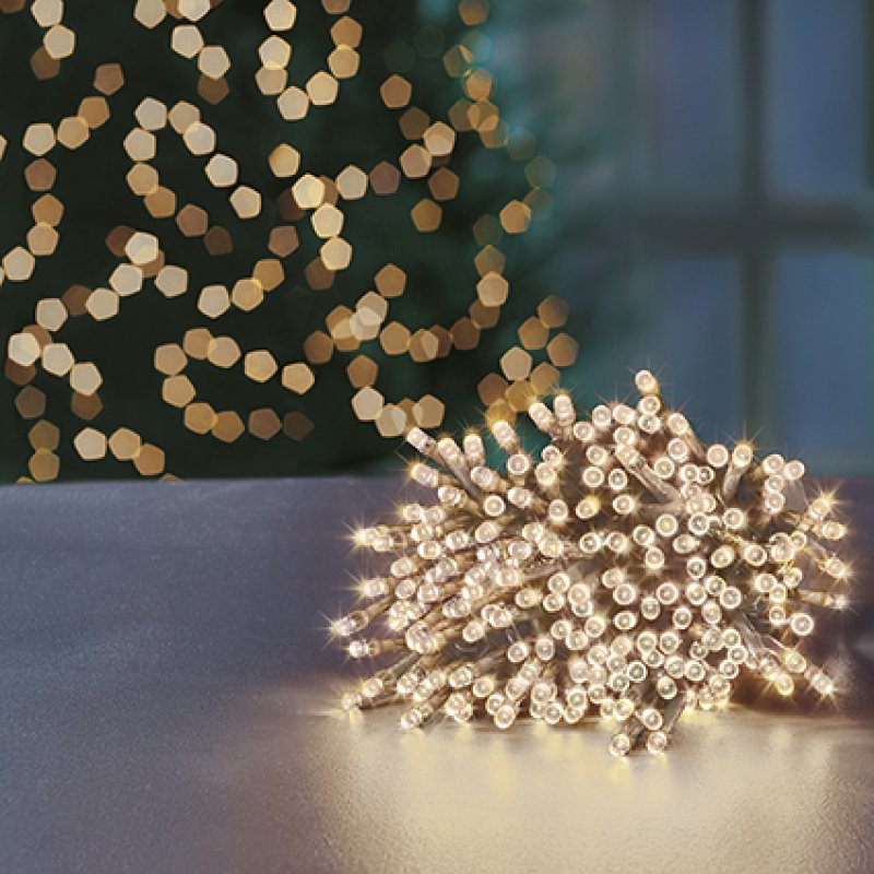 Premier Battery Operated Christmas Lights – Warm White LED String Lights – Clear Cable