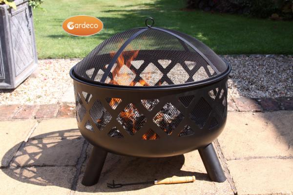 Tara Deep-drawn fire bowl with criss cross cut-out view of fire
