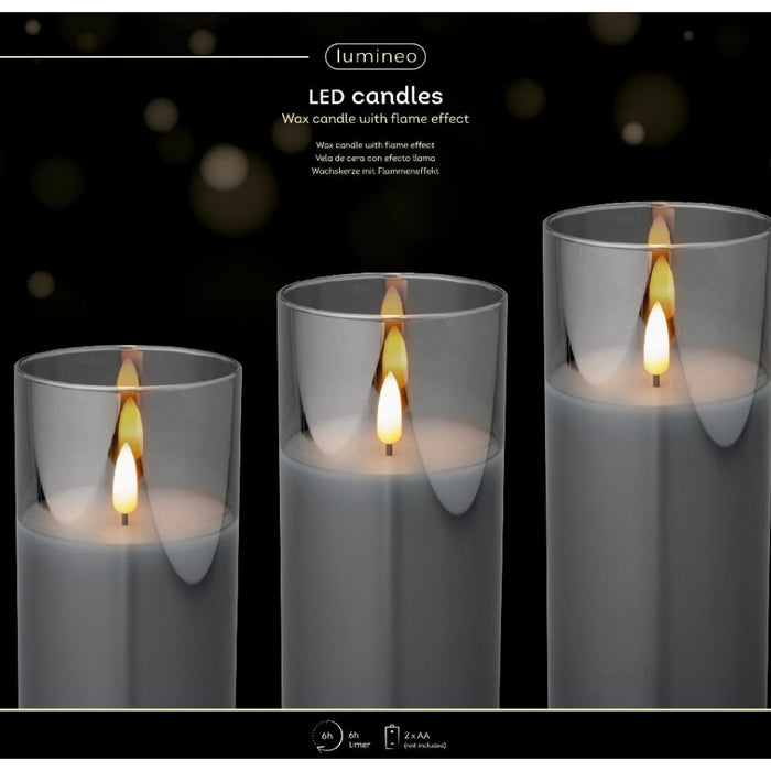 Lumineo LED Wick Candle Smokey Grey/Warm White 3 Pack