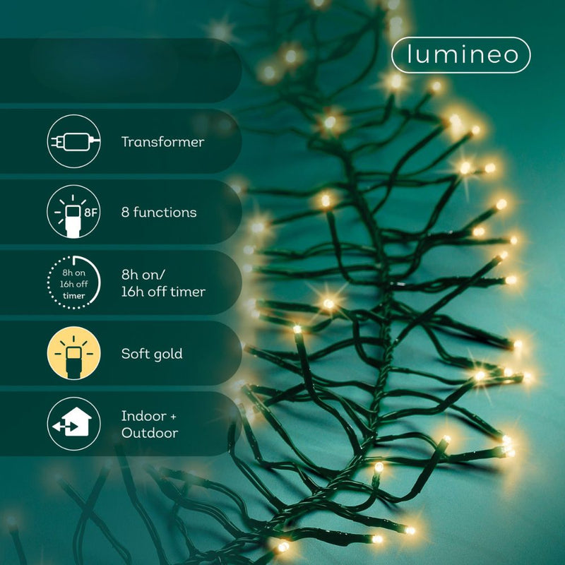 Premier Plug In Christmas Lights (Mains Powered) – Soft Gold LED Cluster String Lights