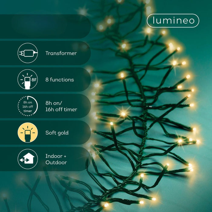 Premier Plug In Christmas Lights (Mains Powered) – Soft Gold LED Cluster String Lights