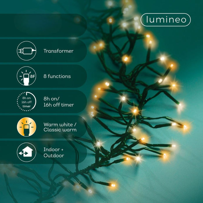 Lumineo Plug In Christmas Lights (Mains Powered) – Warm White/Classic Warm LED Cluster String Lights