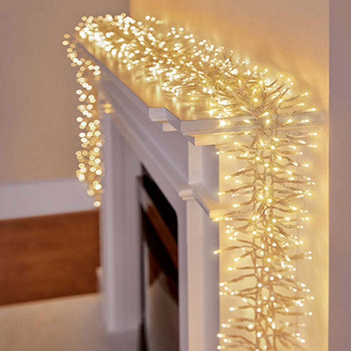 Premier Plug In Christmas Lights (Mains Powered) – Warm White LED Cluster String Lights - Clear Cable
