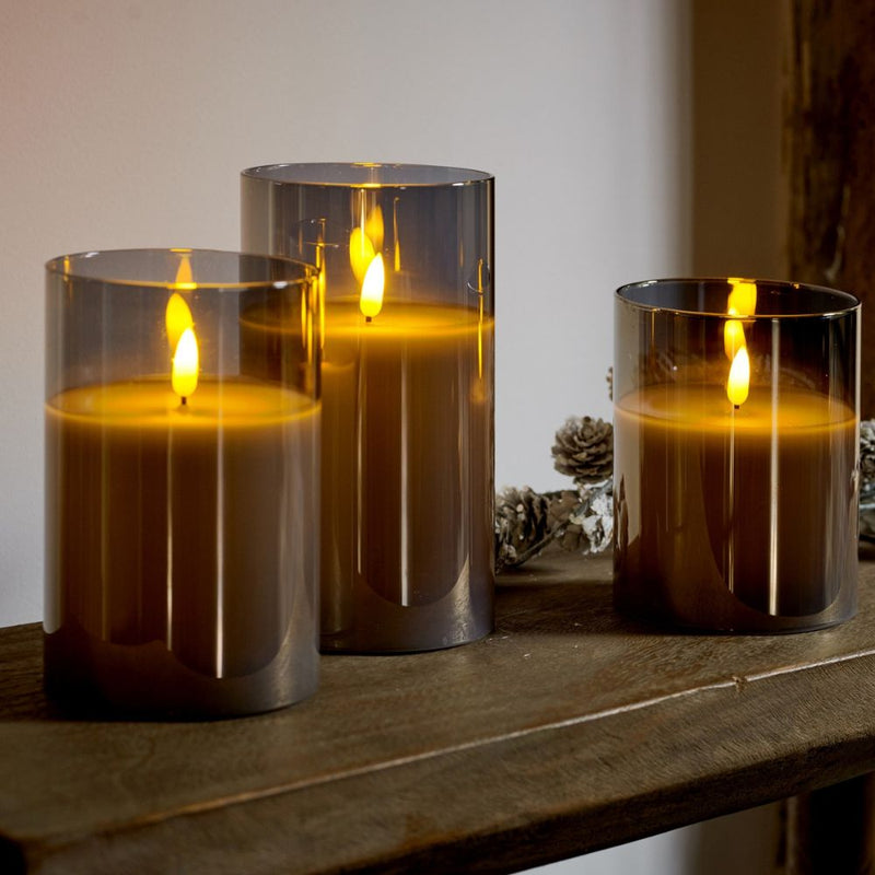 Lumineo LED Wick Candle Smokey Grey/Warm White 3 Pack