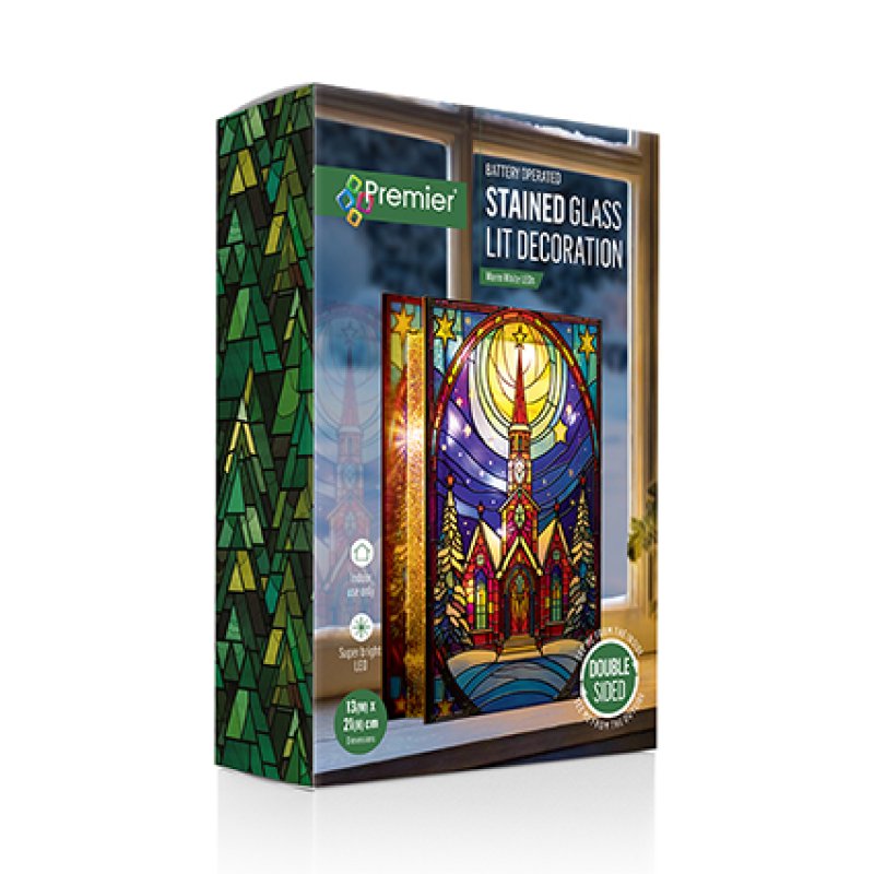 21cm x 13cm Stained Glass LED Lit Church