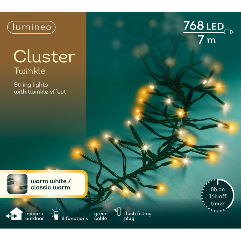 Lumineo Plug In Christmas Lights (Mains Powered) – Warm White/Classic Warm LED Cluster String Lights