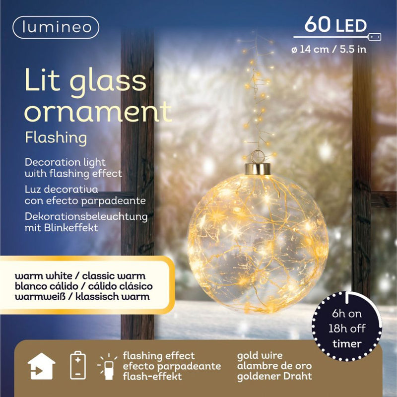 14cm Hanging LED Lit Glass Ball
