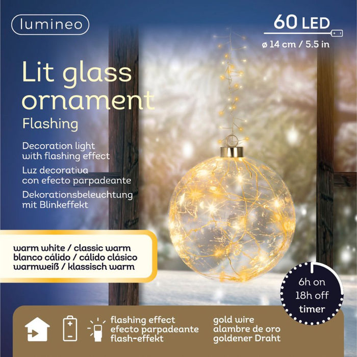 Hanging LED Lit Glass Ornament Decoration Light