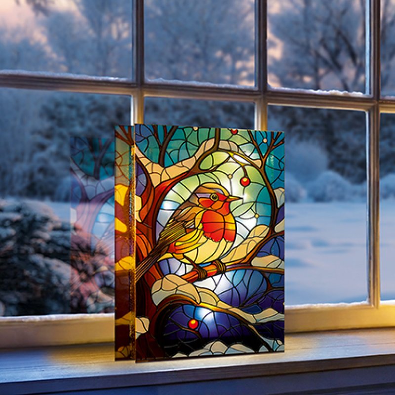 21cm x 28cm Stained Glass LED Lit Robin