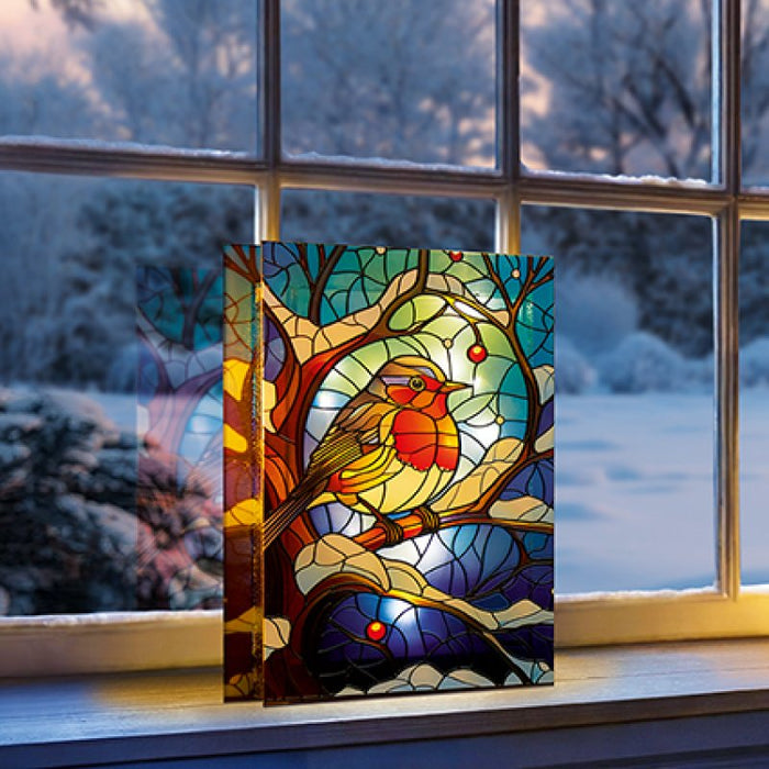 21cm x 28cm Stained Glass LED Lit Robin
